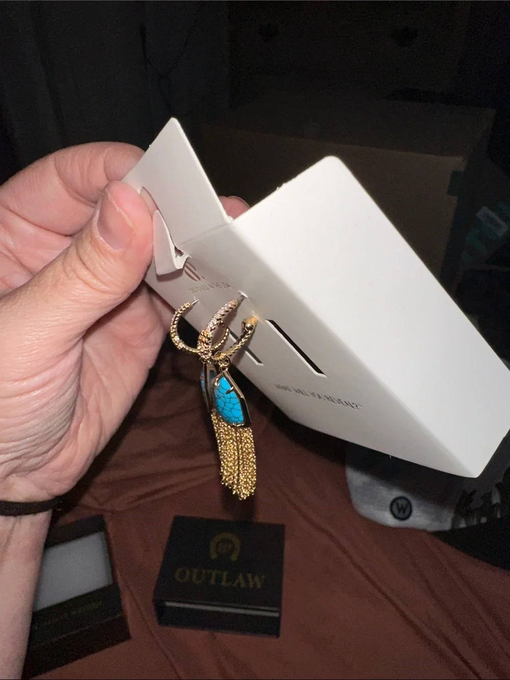 bp Gold Tassel Earrings with Turquoise Stones